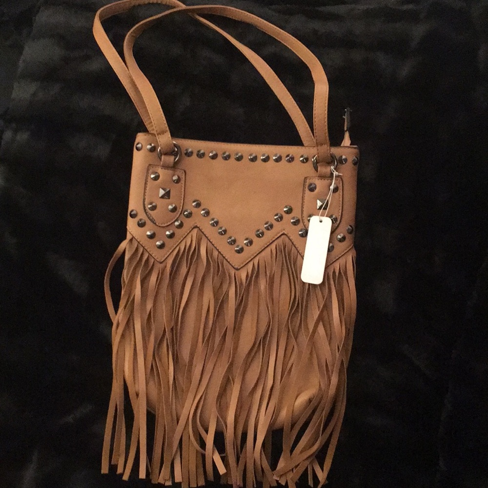 NWT Charming Charlie Brown Embellished Tassel Bag